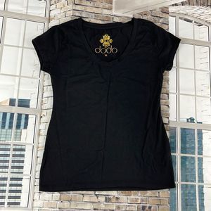 Women’s DODO Black V-Neck Cotton Stretchy Classic Short Sleeve T-shirt (XL) O13
